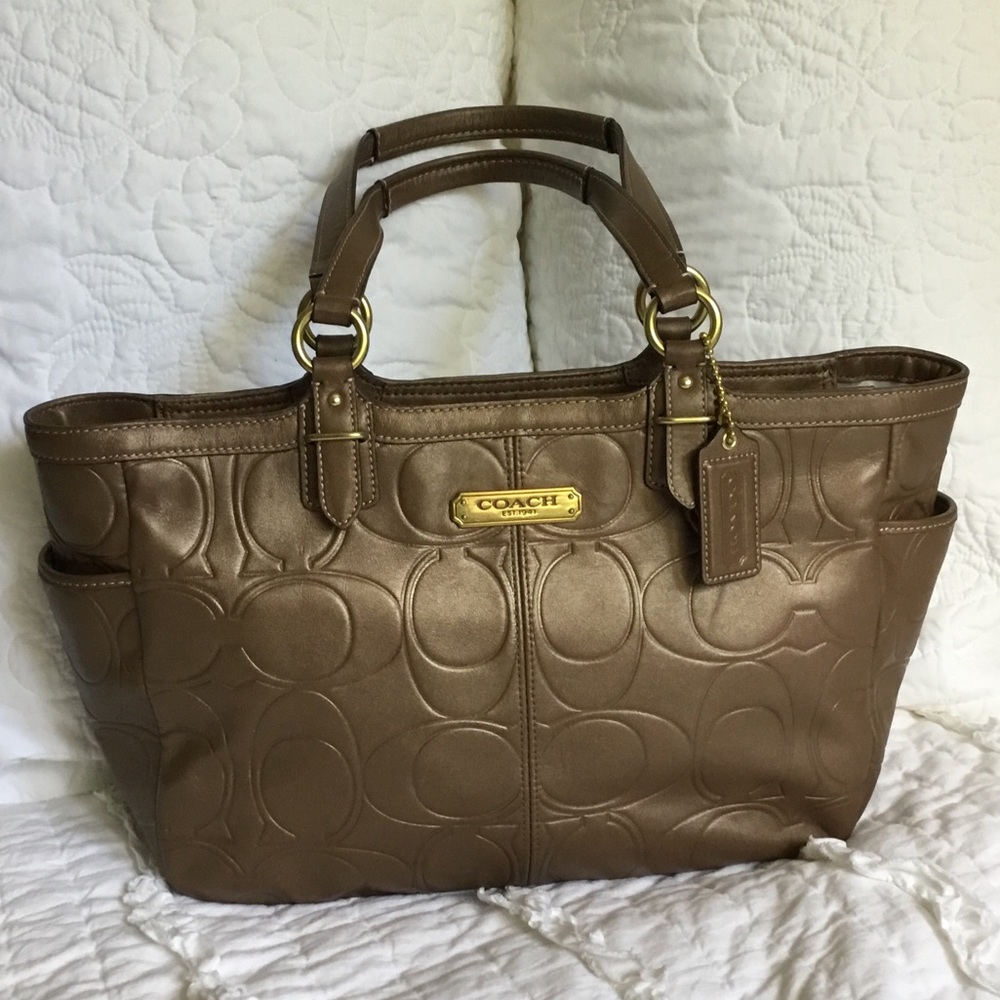 Coach Bronze Gallery Logo Embossed Satchel/Shoulder Bag